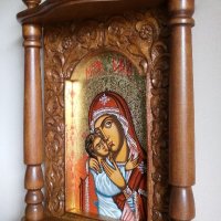 Дърворезба-домашен иконостас с иконопис "Богородица с младенеца", снимка 2 - Други - 22001584