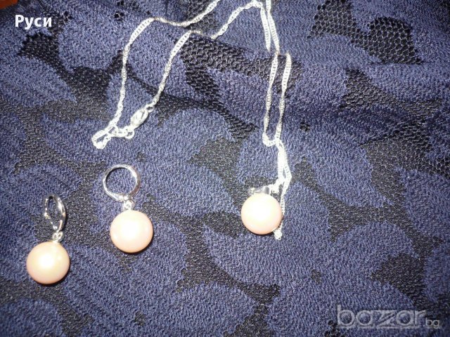 Сет - колие с висулка + обеци "Бели перли", снимка 2 - Бижутерийни комплекти - 18007481
