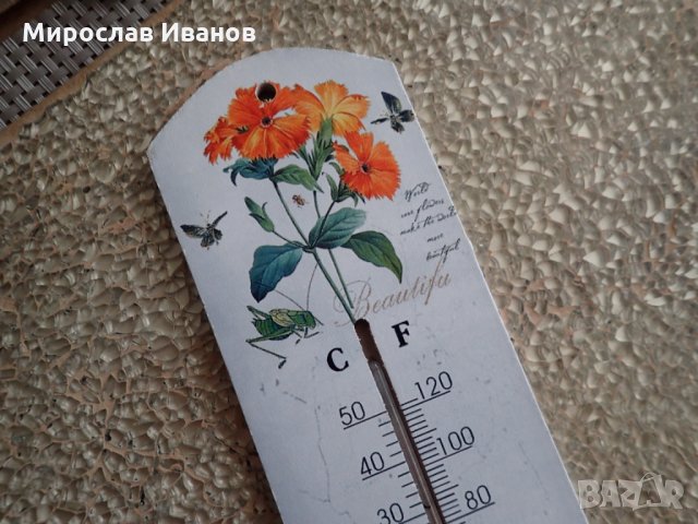 " Оранжеви цветя " - дървен термометър, снимка 1 - Други - 22891471