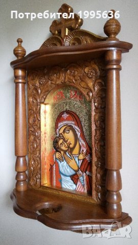Дърворезба-домашен иконостас с иконопис "Богородица с младенеца", снимка 2 - Други - 22001584
