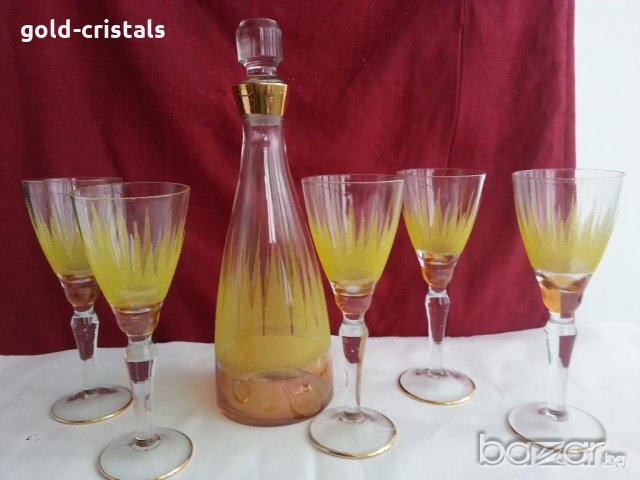 сервиз гарафа и чаши за вино ракия с позлата, снимка 1 - Антикварни и старинни предмети - 19925729