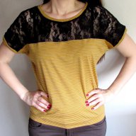Дамска блуза с дантела в жълто, снимка 2 - Корсети, бюстиета, топове - 10785587