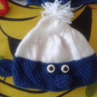 Нова детска ръчно плетена шапка-Смърф-3-4г, снимка 1 - Шапки, шалове и ръкавици - 8686945