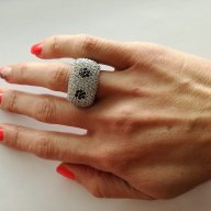 Масивен сребърен пръстен с бели и черни цирконий - сребро проба 925, снимка 4 - Пръстени - 18099632