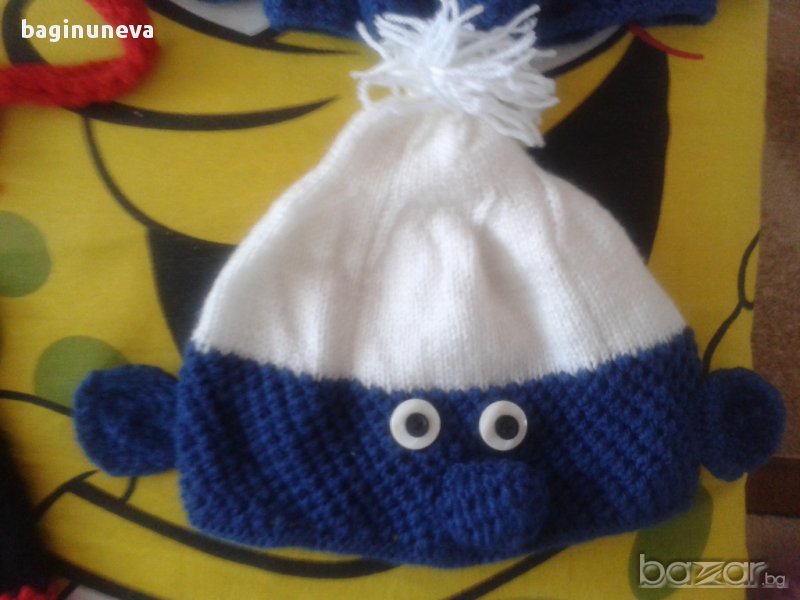 Нова детска ръчно плетена шапка-Смърф-3-4г, снимка 1