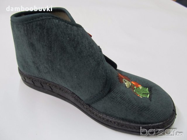 Български пантофи зелено кадифе с таралеж, снимка 3 - Бебешки обувки - 17677178