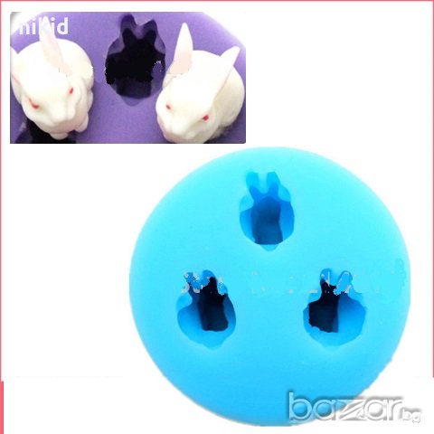 3 мини зайчета силиконов молд форма декорация фондан мъфини, снимка 2 - Форми - 20825286