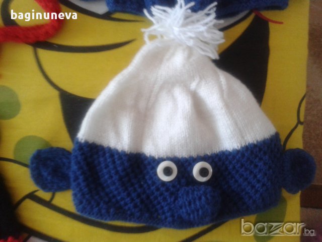 Нова детска ръчно плетена шапка-Смърф-3-4г