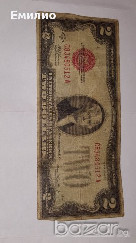 $ 2 Dollars 1928-D RED SEAL OLD US CURRENCY, снимка 5 - Нумизматика и бонистика - 16948273