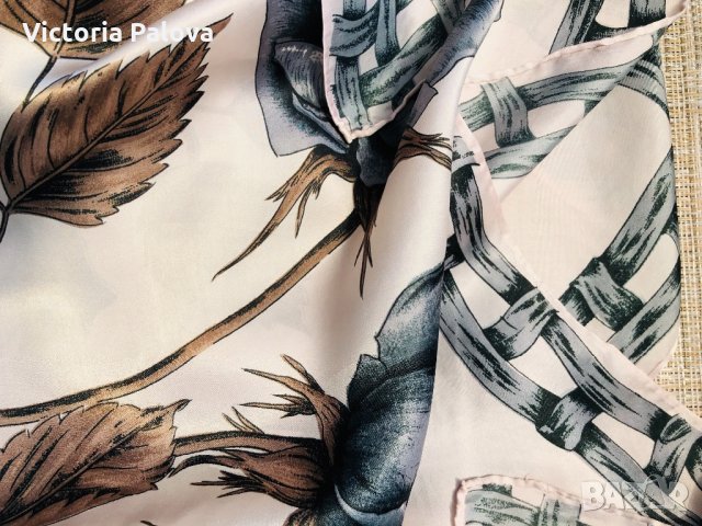 Копринен шал 78см на 78см, снимка 6 - Шапки - 26117840