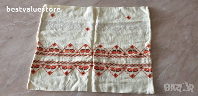 Кафяво-бяло-оранжева Памучна Ръчно Бродирана Калъфка За Възглавница 55-44см