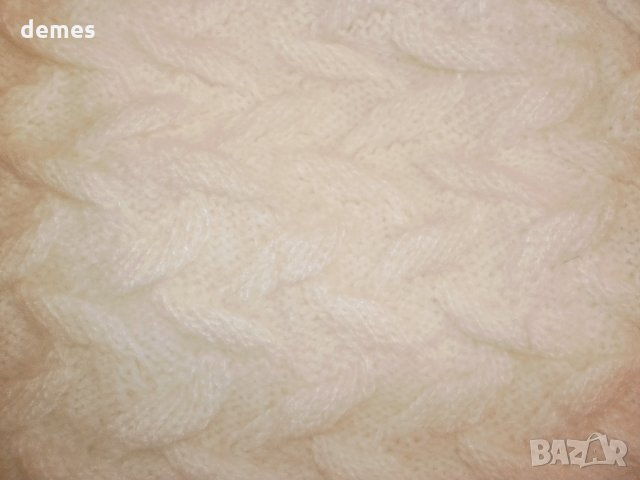 Машинно плетена вълнена шапка, бяла, снимка 3 - Шапки - 23222317