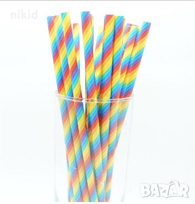 25 бр картонени сламки пъстра дъга парти украса декорация рожден ден