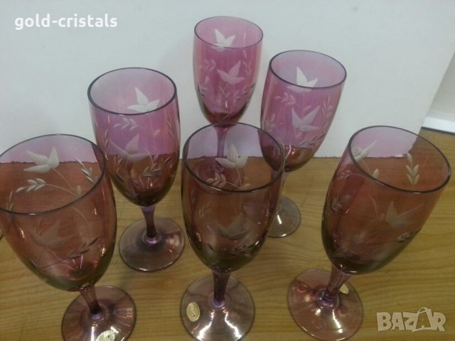  кристални чаши за вино цветно стъкло гравирани, снимка 5 - Антикварни и старинни предмети - 22458362