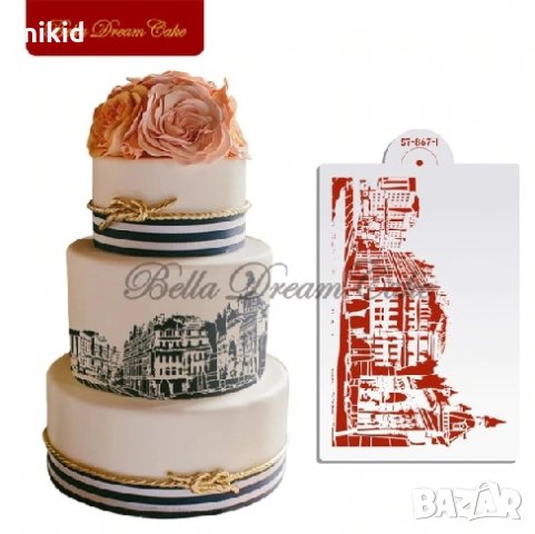 Европейски сгради стенсил шаблон спрей за торта украса кекс декорация пудра захар