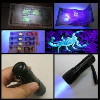 UV фенер с 9 LED диода, ултравиолетово фенерче ултравиолетов фенер, снимка 2 - Прожектори - 25611648