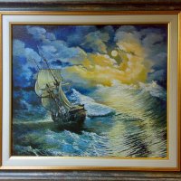 "Лунна симфония", морски пейзаж, картина, снимка 1 - Картини - 19708468