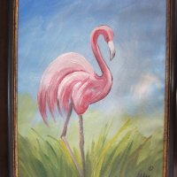 Автентична картина "Розово фламинго", снимка 3 - Картини - 24741740