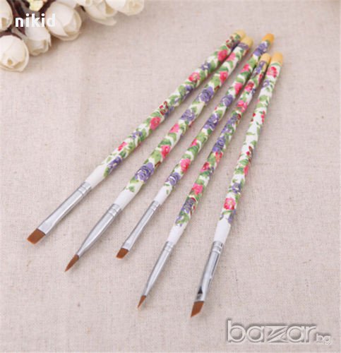дървени четки за нокти декорация маникюр 5 бр на цветя, снимка 1
