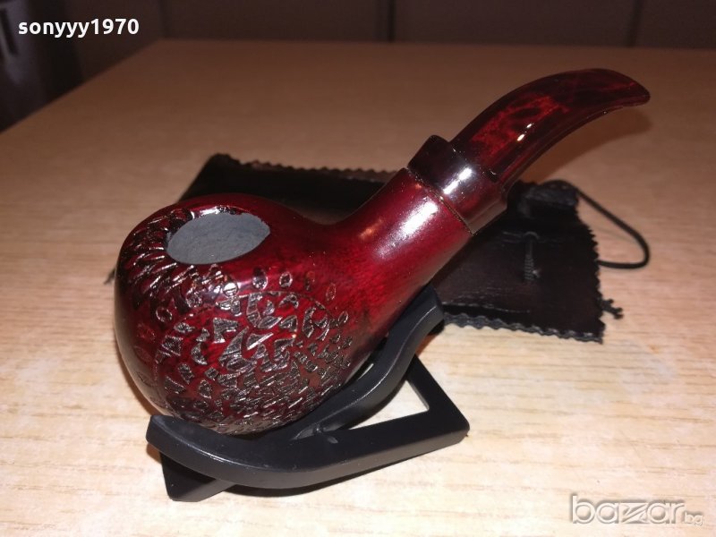 лула с поставка/стоика и кожен калъф-13х5х4см-внос швеицария, снимка 1