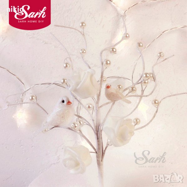 Бяло дръвче с перли и розички топер декор торта пита украса сватба кръщене , снимка 1