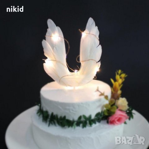 LED светещи крила криле за ангел Кръщене топер декор торта украса парти, снимка 2 - Други - 21879949