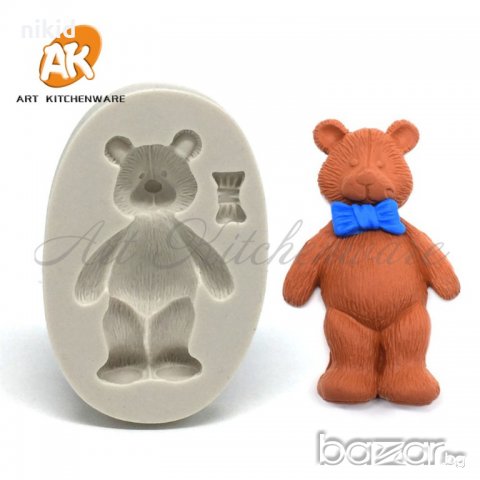 2 вид мече мечок Мечо Пух с релеф висок с папионка силиконов молд форма украса декор торта фондан, снимка 5 - Форми - 20886658