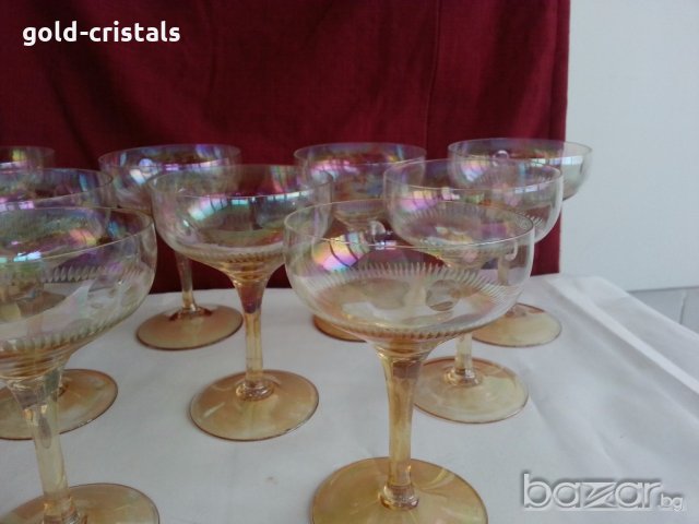 Ретро стъклени чаши за вино кана и чаши перлени и гравирани , снимка 13 - Антикварни и старинни предмети - 20343831