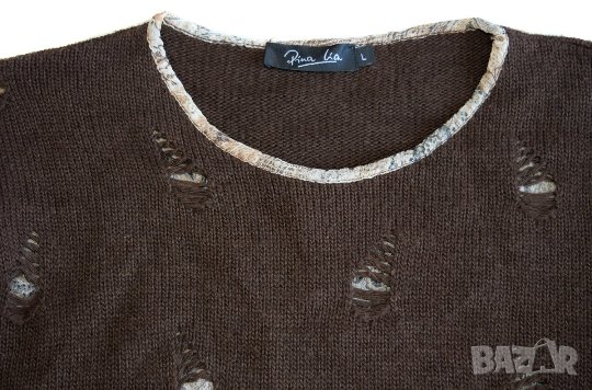 Pina Lia дамска вълнена кафява блуза пуловер, снимка 2 - Блузи с дълъг ръкав и пуловери - 23495422