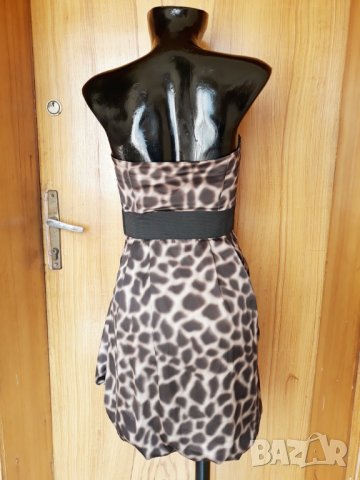 H&М Кафява рокля бюстие тип балон животински принт С, снимка 3 - Рокли - 25134416
