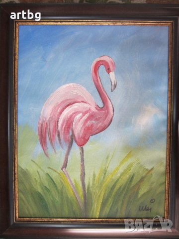Автентична картина "Розово фламинго", снимка 3 - Картини - 24741740