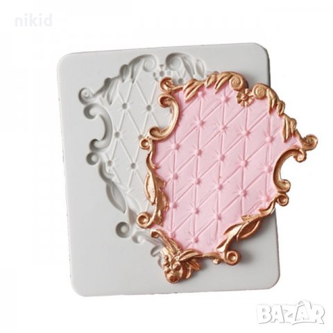 Плочка Голяма Дамаска на ромбове в рамка силиконов молд форма декорация украса торта фондан шоколад 
