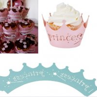 12 бр кексчета корона син розов Princess принцеса кошнички декори декорация за мъфини кръщене повод, снимка 1 - Други - 25725044