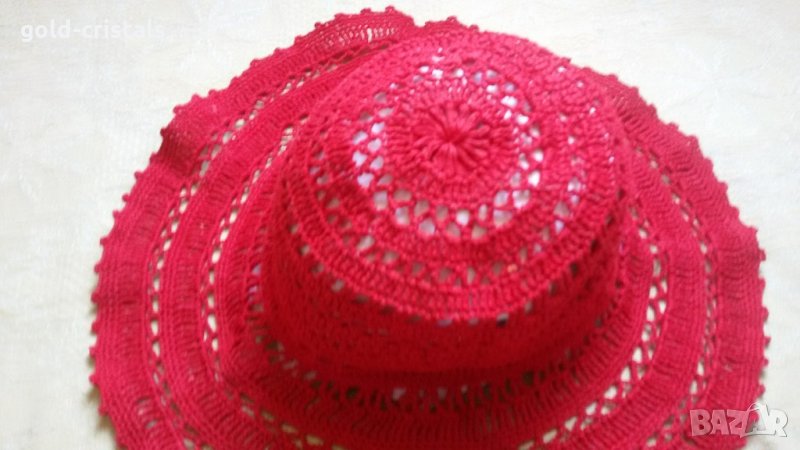 дамска шапка с периферия  ръчно плетена памук, снимка 1