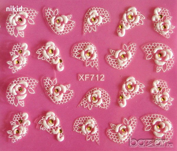 712 дантелени рози самозалепващи лепенки ваденки за нокти декорация за маникюр, снимка 1