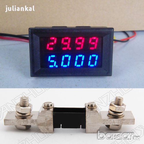 100 волта 200 А комбинирани Нови Волтмер и Амперметър (+ шунт ), снимка 1