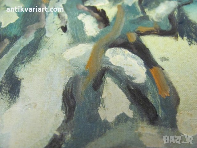  Картина Зимен Пейзаж масло върху платно,подписана-Т.Момчилов, снимка 4 - Картини - 25947594