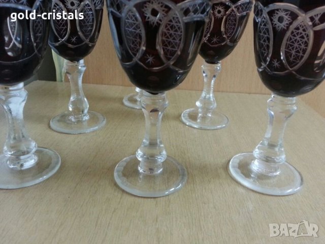 Сервиз кристални чаши цветен червен кристал, снимка 3 - Антикварни и старинни предмети - 25654925