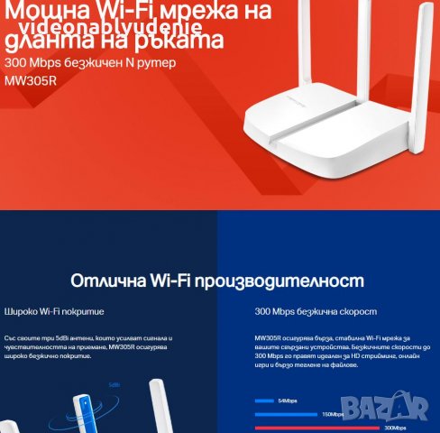 Мощна WiFi Мрежа за Гости MERCUSYS MW305R 300 MBPS N Безжичен РУТЕР 3x5dBi Антени Родителски Контрол, снимка 5 - Рутери - 26199354