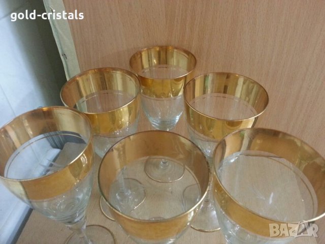 Ретро стъклени чаши за вино с много позлата, снимка 7 - Антикварни и старинни предмети - 22383019
