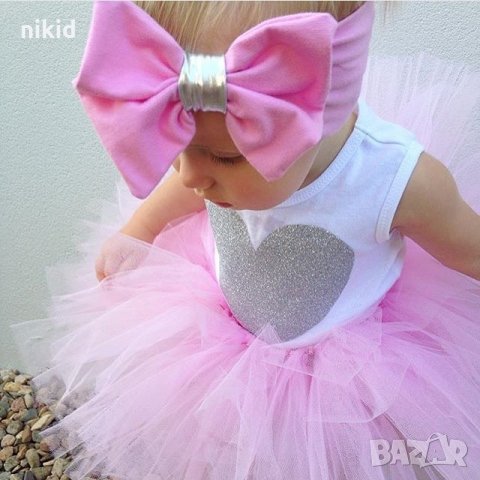 детски бебе туту сет боди  сърце и лента за глава 3 части, снимка 3 - Комплекти за бебе - 17913090