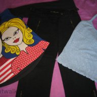 Готин сет от черен панталон, потниче и блузка Мадонна, снимка 1 - Панталони - 12959851