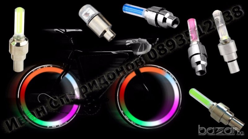 Светеща LED капачка за вентил на гума + ПОДАРЪК батерии, снимка 1