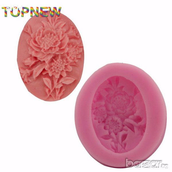 букет с 3 цветя овал силиконов молд форма украса декор торта фондан шоколад и др, снимка 1