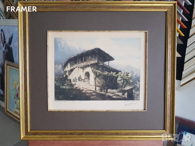 Петър Морозов 1880-1951 Старинна къща в Ловеч Акватинта от 1930те години, снимка 7 - Картини - 23818411