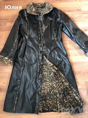 Кожено палто/ манто - черно с леопардов принт, снимка 8 - Палта, манта - 24064565