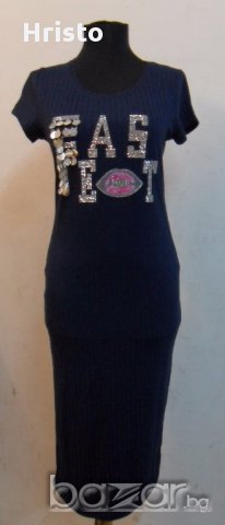 Ластична дълга рокля размер М-Л тъмно синьо, снимка 2 - Рокли - 17619524