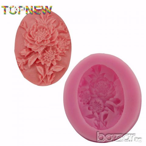 букет с 3 цветя овал силиконов молд форма украса декор торта фондан шоколад и др