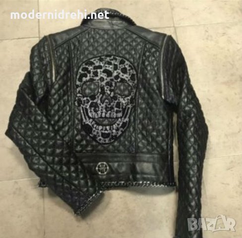 Дамско кожено яке естествена кожа модел на Philipp Plein black, снимка 2 - Якета - 23860302