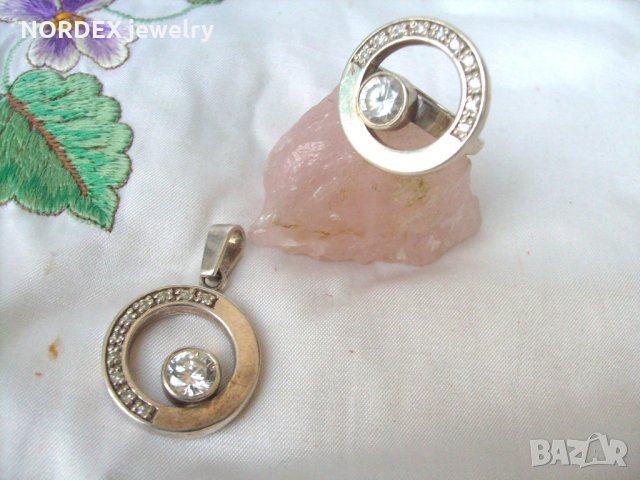 Сребърен Комплект - Пръстен и Висулка с Циркони, снимка 1